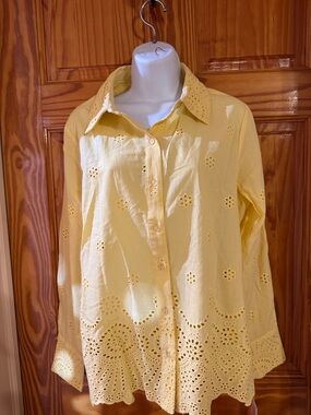 Nanette Lepore Yellow Eyelet Button-Down Shirt